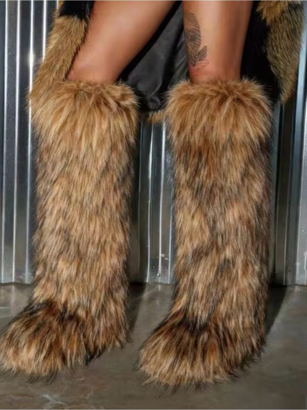 SHEIN Faux Fur Tall Boot Covers in Rustic Brown